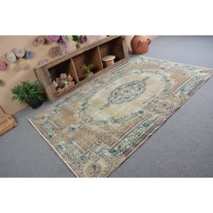 Alfombra Turca Vintage Clásica de Piel de Lana Hecha a Mano con Respaldo de Látex Rectangular, Color Beige y Verde, 4M - Product Image 2