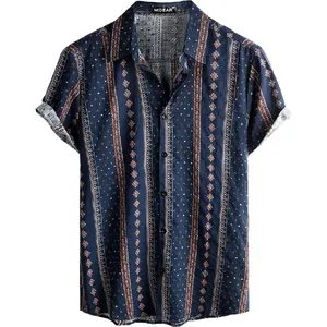 Vendita calda camicie Aloha hawaiane da uomo per l'estate Casual con bottone da crociera in spiaggia festa a righe a maglia traspirante-ODM
