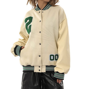 แจ็กเก็ตเลตเตอร์แมนสำหรับผู้หญิงแจ็คเก็ตตัวอักษรระบายอากาศได้สีทึบ - Product Image 3