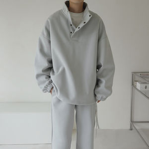 Ensemble de jogging en coton personnalisé pour hommes sweat à capuche boutonné à col montant pantalon de survêtement à jambe droite respirant léger séchage rapide survêtement - Product Image 1