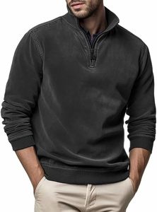 Sudadera y sudaderas con capucha de algodón con cuello para hombre levantado y media cremallera lavada con ácido personalizada al por mayor - Product Image 6