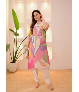 Premium Collection festive Kurta ensemble décolleté élégant travail à la main avec impression numérique tenue de fête indienne robe de mode ethnique - Product Image 1