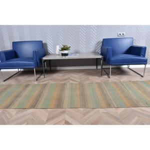 Turkish Kilim <b>Runner</b> Rug 2.5x13 ft (75x395 cm), Vintage <b>Green</b> Persian Wool Rug - Product Image 3