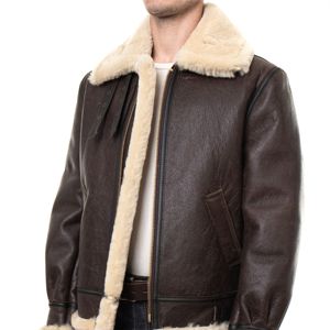 Blouson aviateur en peau de mouton chaud pour homme-Veste aviateur en cuir durable et élégante pour temps froid - Product Image 5
