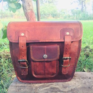 Ensemble de selle de moto en cuir véritable marron rouille vintage grands sacoches en cuir naturel avec 2 sacs de sport latéraux pour le voyage - Product Image 4