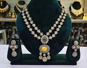 Ensemble collier et boucles d'oreilles en laiton de qualité supérieure, double couche, pour mariage, fiançailles, fête, cadeau, pour femmes - Product Image 3