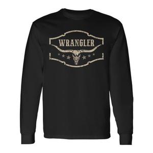 Western <b>Bull</b> <b>Skull</b> Graphic Long Sleeve T-Shirt for Adults Unisex Crew Neck Black Cotton Casual Top - Product Image 1