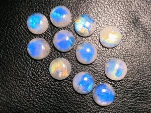 Cabochons ronds en pierre de lune arc-en-ciel de qualité AAA 12mm, bleu naturel, lot de 8 pierres précieuses en vrac - Product Image 1