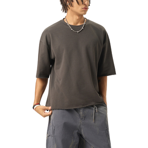 T-shirt ample à manches courtes et bords bruts, respirant, style streetwear uni - Product Image 5