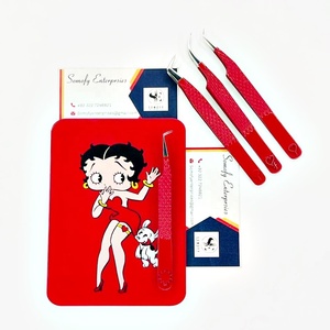 Pince à cils avec support à cils, couleur rouge, pointes argentées, en acier inoxydable, pour extensions de cils, emballage personnalisé, vison durable - Product Image 5