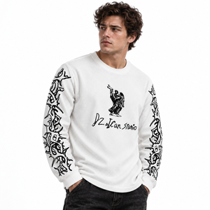 Camiseta térmica de manga larga tipo waffle para hombre, con estampado gráfico religioso, blanca, estilo streetwear, venta al por mayor, fabricante de ropa - Product Image 2
