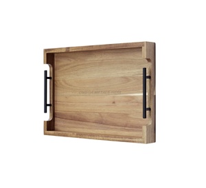 Plateau en bois haut de gamme de couleur acajou riche avec forme carrée et design chic parfait pour un divertissement élégant - Product Image 2