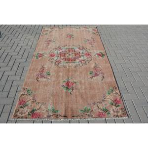 Vintage Turkish <b>Rug</b> Classic Beige 4.4 X 7.8 ft Patchwork Design Wool with Latex Backing for Living Room or Teen's <b>Bedroom</b> - Product Image 1