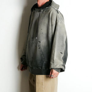 OEM personalizado hombres Casual Jersey con capucha acanalado cordón gota hombro de gran tamaño Boxy Sudadera con capucha desgastado lavado bordado - Product Image 3