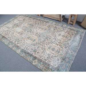 Alfombra de 5.2x9 pies, Alfombra Vintage Grande, Alfombra con Borde Azul - Product Image 4