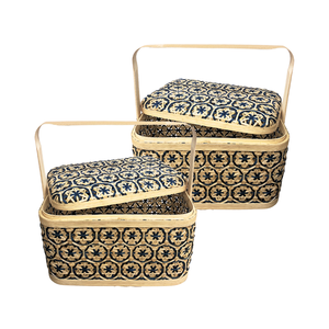 PANIERS DE RANGEMENT EN BAMBOU Artisan avec motifs de fleurs pour organiser et décorer le panier de rangement de fruits panier cadeau - Product Image 1