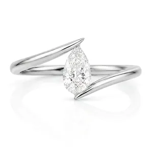 Anillo de Diamante Cultivado en Laboratorio con Corte de Pera en Oro de 18K para Mujer, Certificado IGI, Estilo Clásico, Anillo de Compromiso Minimalista - Product Image 3