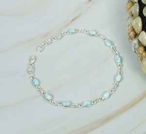 Wholesale Luxury 925 Sterling <b>Silver</b> Larimar Gemstone <b>Bracelet</b> Custom Oval Cut Women's Jewelry Trendy Wedding Gift for Mothers - Product Image 1