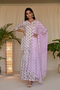 High Quality Lilac BlockPrint Sharara Set Direct From Manufacturer Indian & Pakistani Kurti and Pants - Product Image 6