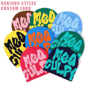 Confortable hommes lettre Jacquard tricoté personnalisé votre Logo revers sport Jacquard tricoté Beanie mode hiver jacquard Beanie - Product Image 4