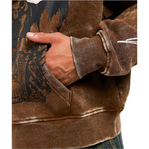 Sweat à capuche délavé à l'acide pour hommes de haute qualité Logo personnalisé basique en coton mélangé Active Wear Hiver Motif solide Technique de teinture unie - Product Image 4