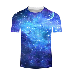 Camiseta con estampado de galaxia para hombre, manga corta, cuello redondo, diseño de estrellas espaciales y luna, ropa informal - Product Image 2
