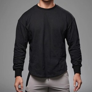 <b>Men's</b> Long Sleeve Solid Cotton <b>T</b> <b>Shirt</b> Winter Workout Streetwear with <b>Curved</b> <b>Hem</b> <b>Men's</b> Autumn Sweatshirt Crop Tops Style - Product Image 2