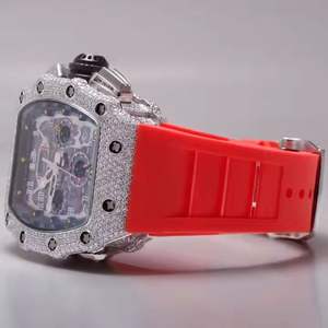 Reloj deportivo de Hip Hop de moissanita medio helado de alta calidad con correa de goma de 20mm Esfera analógica Movimiento japonés Esfera de cristal Ventana - Product Image 3