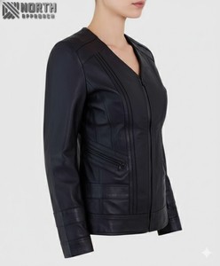 Transpirable de alta calidad para mujer, prendas de vestir exteriores, estilo de moda, nuevo modelo, chaqueta informal con cremallera para mujer, chaqueta de cuero para mujer personalizada - Product Image 2