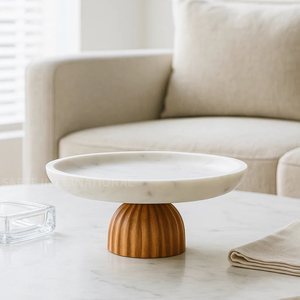 Cuenco de mármol de lujo, soporte para pasteles, Base de madera tallada, elegante soporte para cupcakes, bandeja de exhibición de postres para suministro de frutas para panaderos - Product Image 3