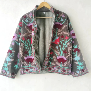 Grey Vintage Suzani Embroidery <b>Jacket</b> Coat Winter Suzani <b>Jacket</b> <b>Velvet</b> Kimono Coat Suzani Coat Outerwear - Product Image 1