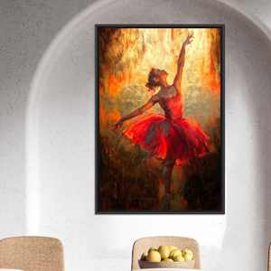 Fiery Ballerina Canvas Print: Elegant Dance in Golden Light,BLACK <b>FRAMED</b> CANVAS - Product Image 1