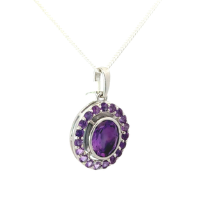 Pendentif en argent 925 véritable avec améthyste naturelle ovale et ronde, sertie en clos, finition polie, vente directe usine, cadeau pour elle - Product Image 3
