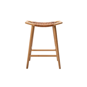 Modern Wooden <b>Bar</b> Chair with Handwoven Leather Seat for Kitchen Island, Home <b>Bar</b>, and Café Use - Product Image 2