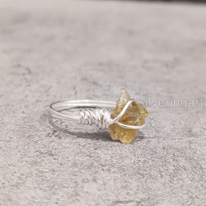 Bijoux en pierre brute bague pour femme Citrine naturelle pierre précieuse brute novembre pierre de naissance bande de fil fait à la main 925 bague en argent Sterling - Product Image 3