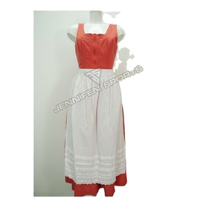 Oktoberfest Women's German Dirndl Dress Bavarian Oktoberfest Party Costumes 3 PCS Set 100% Cotton <b>Red</b>&White Plain <b>Fabric</b> - Product Image 1
