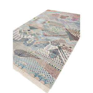 Tapis Manchaha en laine et soie de bambou noué à la main, 10 mm, rectangulaire, pour couloir, design abstrait fait main, patchwork - Modèle Les-2511 pour la maison - Product Image 2