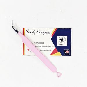 Pinzas para Pestañas de Acero Inoxidable Japonés Somofy Enterprises, Antimagnéticas, Antiestáticas, 10 mm, Color Rosa Bebé, Curvadas y Dentadas - Product Image 1