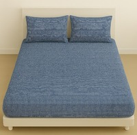Sinada Home Tissu tissé à 57 fils à rayures ovales de couleur bleue unique Feuille élastique et taie d'oreiller de profondeur de 25 cm