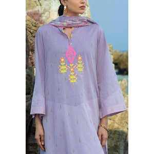 Conjunto de Traje Jacquard Teñido en Hilo de 3 Piezas para Mujer con Dupatta Estampada y Bordada MJ-52017 - Product Image 2