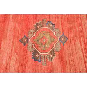 Alfombra turca Vintage rojo marrón 3,8X11,9 pies diseño de retazos de lana de área grande para pasillo o dormitorio con respaldo de látex - Product Image 5