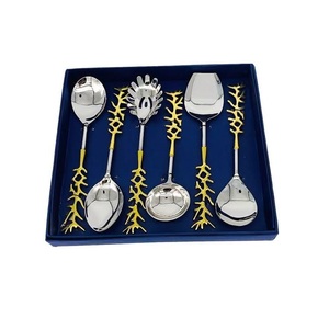 Ensemble de 2 cuillères à salade torsadées avec placage or pour vaisselle, ensembles de couverts de service en acier inoxydable pour la vente en gros - Product Image 4