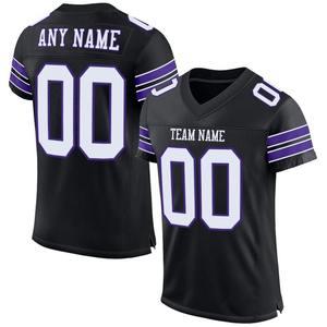 Maillot de football personnalisé, uniforme de football de qualité supérieure | Fabricant EM&ODM, maillot de football authentique personnalisé noir, blanc et violet en mesh - Product Image 1