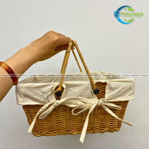 CESTA DE RATTAN DE Mimbre con Marco, Cesta de Regalo Rectangular con Interior Forrado y Marco de Metal Duradero, Artesanía de Vietnam - Product Image 2