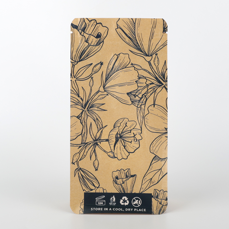 Biodegradable Custom Kraft Paper Zip Lock Pouch with Mylar Holographic Zipper Food Grade Packaging XinTe Brand