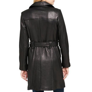 Veste longue pour femme en cuir de mouton noir et toile PU, design populaire hiver 2025, imperméable, coupe-vent, matelassée, respirante, écologique et brute - Product Image 5