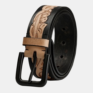 Handmade Cowboy Belt for <b>Men</b> Western Style Embossed Genuine Leather with Removable Tooled for Buckle - Product Image 2