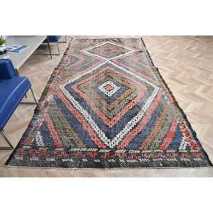 Tapis turc, tapis vintage 5,9x10,6 pieds, tapis en laine patchwork bleu et rouge - Product Image 1
