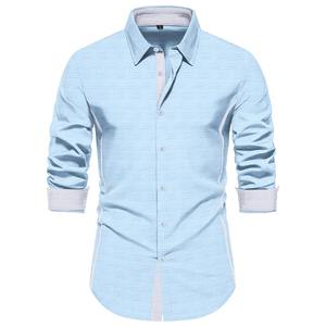 Chemises à manches longues pour hommes pour le printemps et l'automne-Voyage de rue à usage quotidien-100% toile de coton-Style décontracté d'affaires-Haut à motif solide - Product Image 1