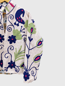 Veste en velours brodée de fleurs, col mandarin, manches longues, style bohème pour femmes, doublure en coton, style Prairie Chic, automne - Product Image 4